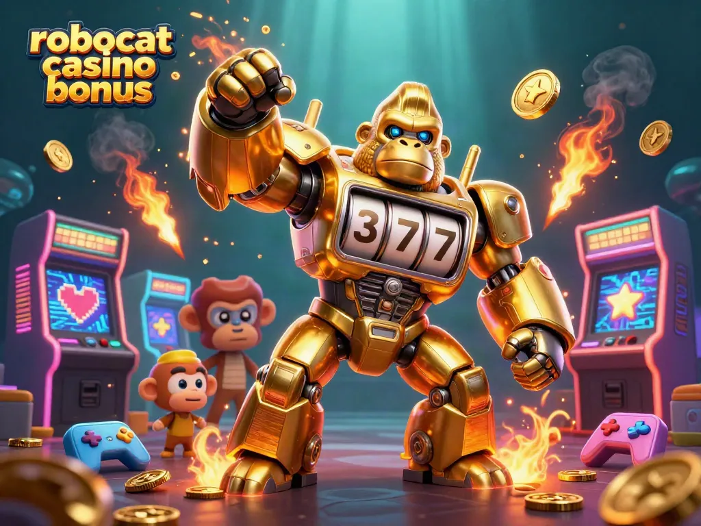 Engage in the excitement of robocat casino bonus with a vivid 3D transformer gorilla mech illustration.