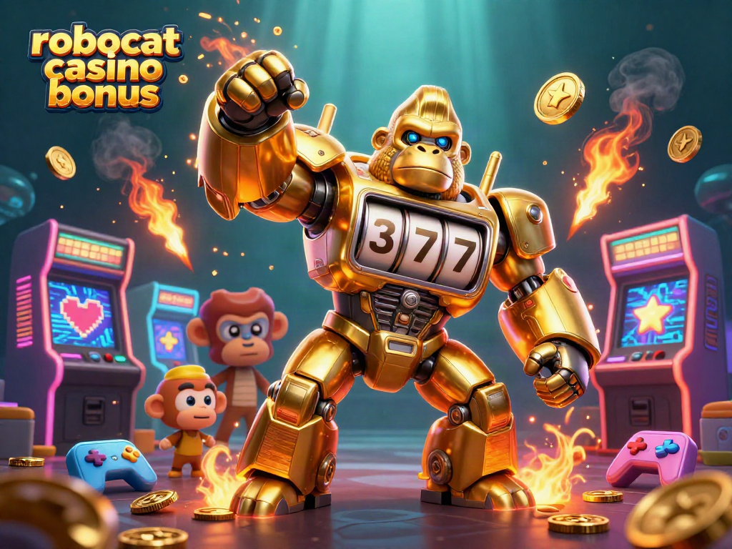 Engage in the excitement of robocat casino bonus with a vivid 3D transformer gorilla mech illustration.